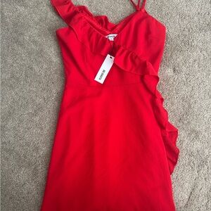 Zara Vibrant Red Dress with Ruffle Accent
